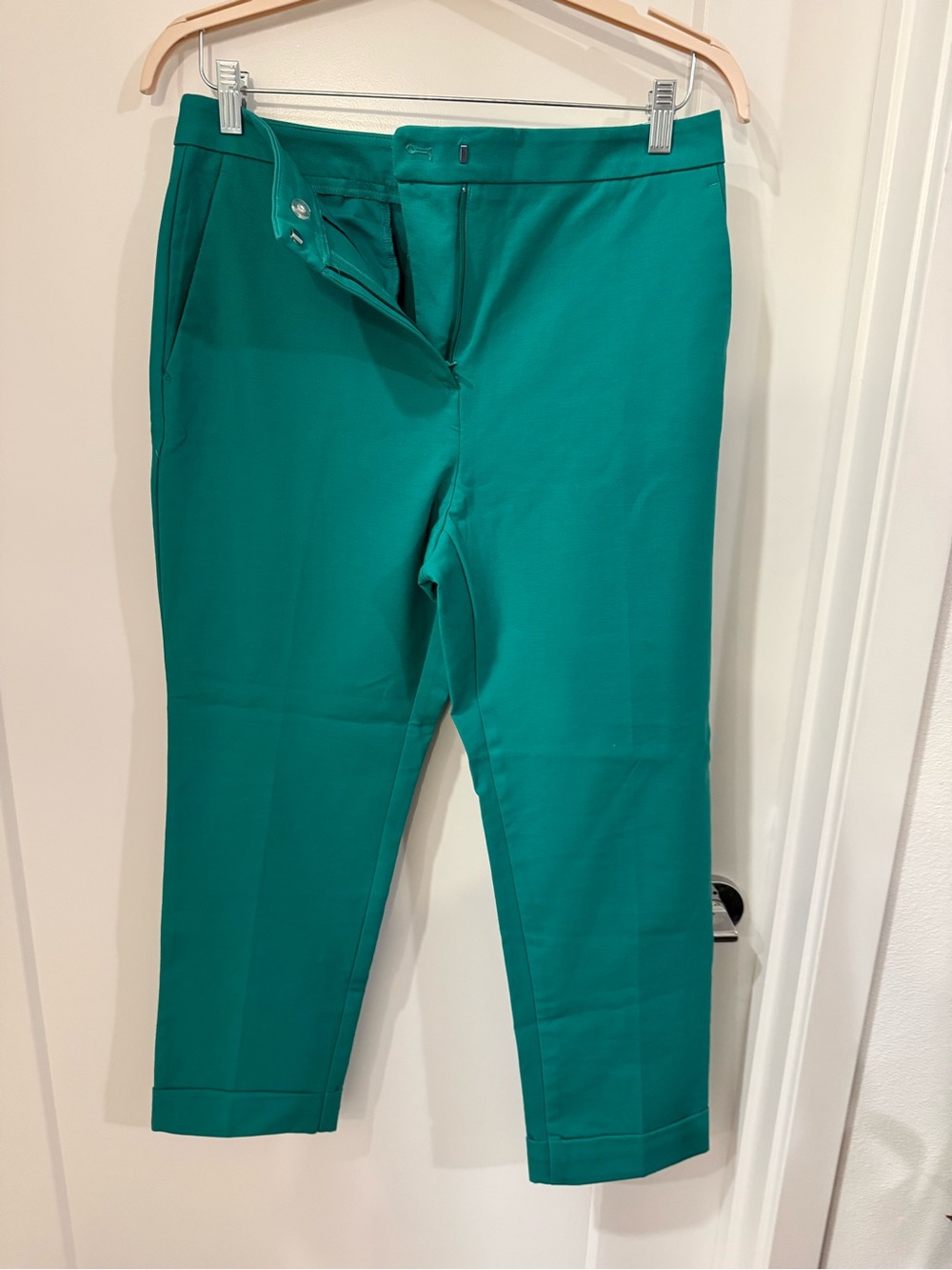 Ann Taylor Factory Teal Cropped Straight-Leg Pants